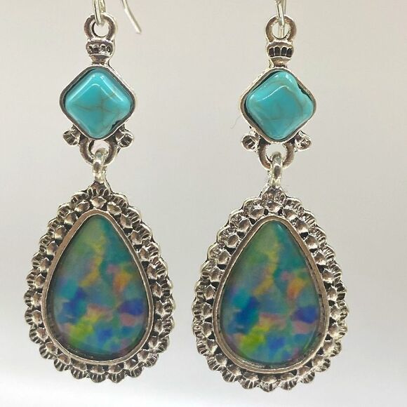 ✨🆕✨ BoHo Turquoise Decor Drop Earrings✨ Available in Brown, Lt Blue, Colorful✨ - Picture 6 of 11